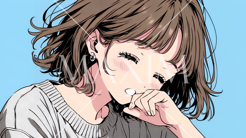 あくびをしている若い女性