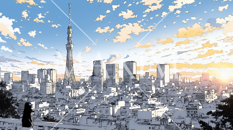 都市の町並みと青空