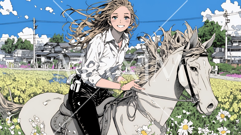 乗馬をしている若い女性