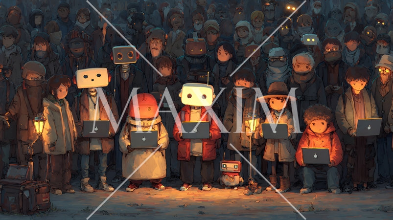 人々が抱く生成AIの抽象的なイメージ：ロボットのような人間がPCを操作している