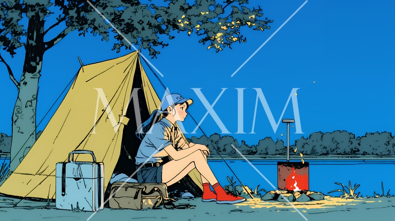 ソロキャンプを楽しんでいる若い女性