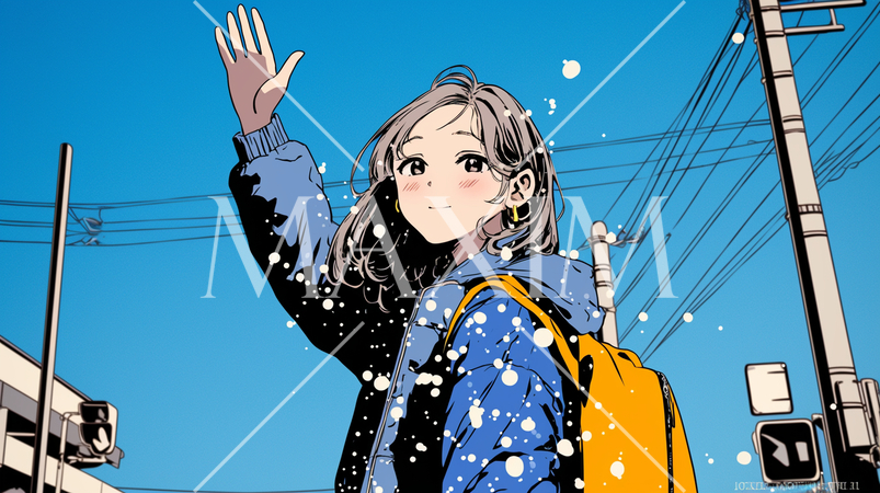 手を振って挨拶している若い女性