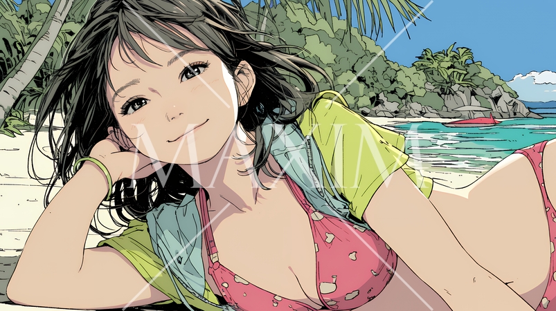 ビーチリゾートを旅行中のビキニ姿の若い女性