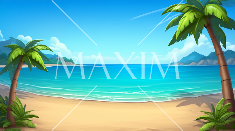 やしの木と海岸と海と青空がきれいな南国のリゾート地