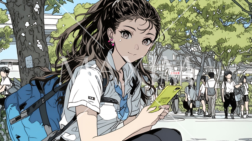 通学中にスマホをいじくっている女子高生