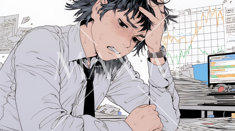 金融市場の急激な変動で頭を抱えている男性