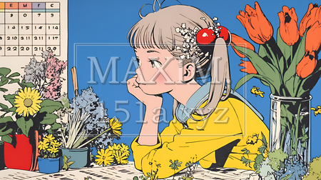 楽しい予定を考える女性｜カレンダーを見ながら計画を立てる若い女性のイラスト（イラストID:8773046-20465）