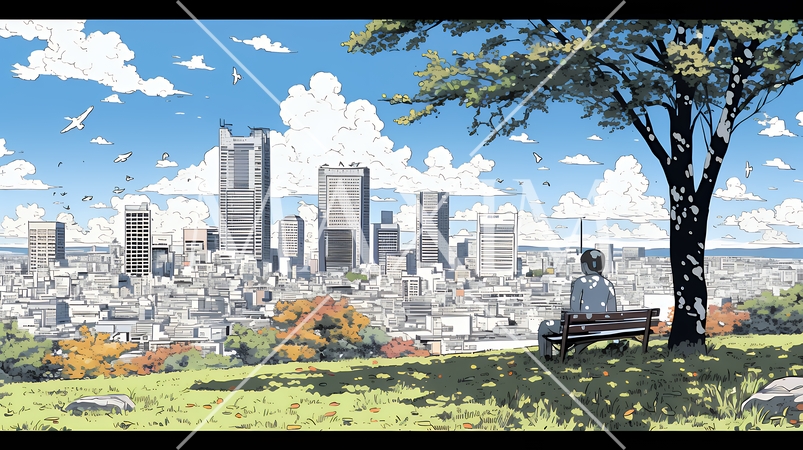 都市の町並みと青空