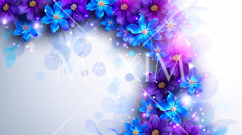 青基調の花柄のタイトル用フレーム