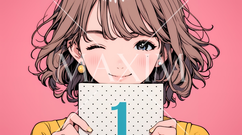 数字の「1」を掲げている若い女性