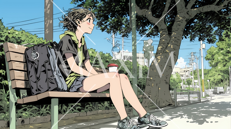 公園のベンチでひとり静かにくつろぐ若い女性