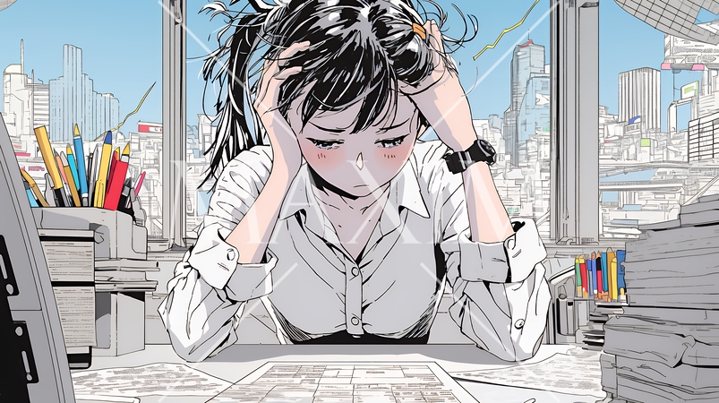 金融市場の急激な変動で頭を抱えている女性