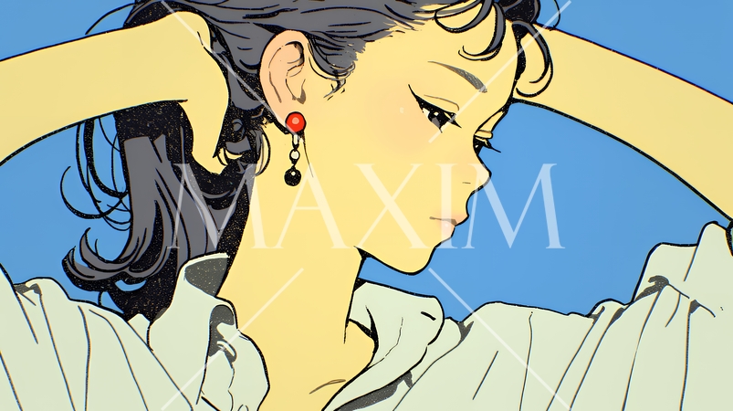 髪をかきあげている（なでている）若い女性