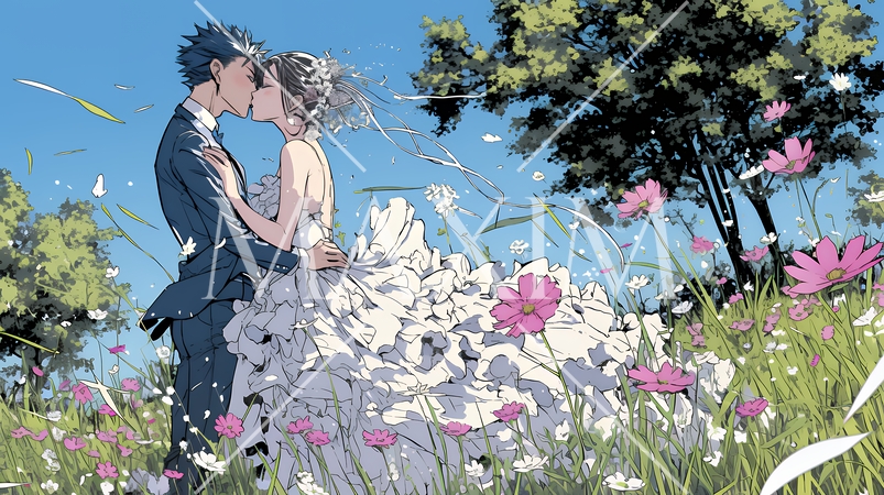 コスモスの園でのウェディング