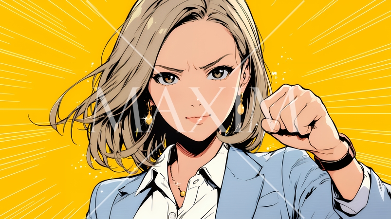 ガッツポーズ（拳を握って力強く）をしているビジネスウーマン