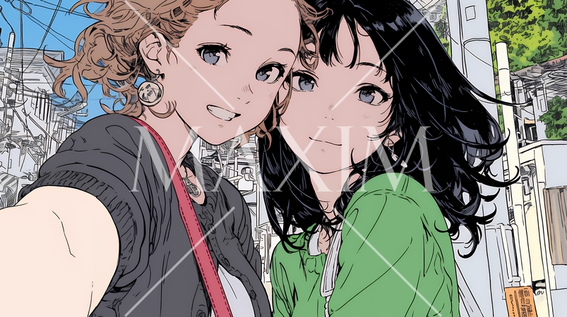 スマホで自撮りしている若い女友達