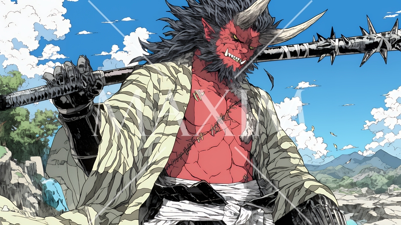 鬼に金棒：実際に強そうな鬼に金棒を持たせた