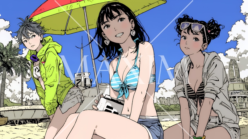 ビーチリゾートを満喫する若い女友達たち