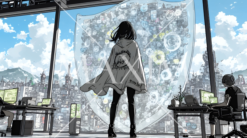 プライバシー・ポリシーやセキュリティー・ポリシーを表す堅牢な門と門番のイメージ