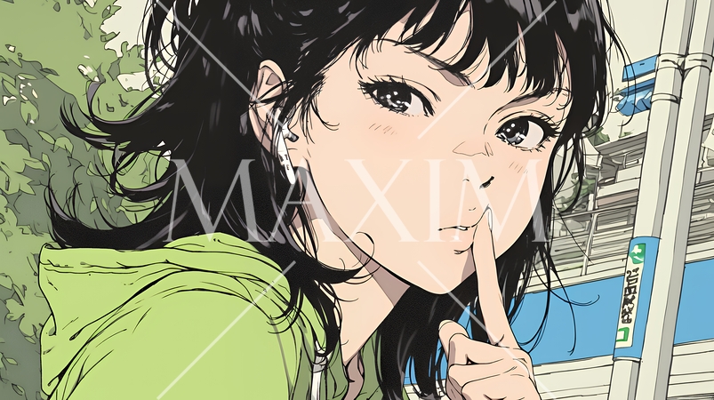 指を唇に当てて「シーShh」というジェスチャーをしている女性