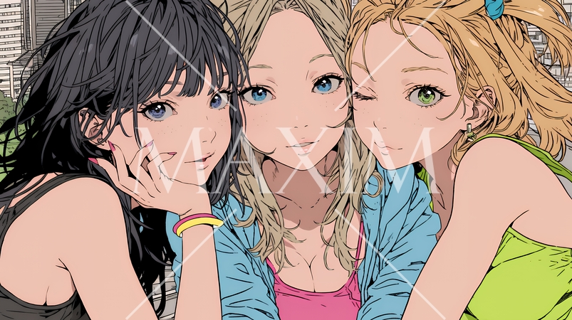 スマホで自撮りしている若い女友達