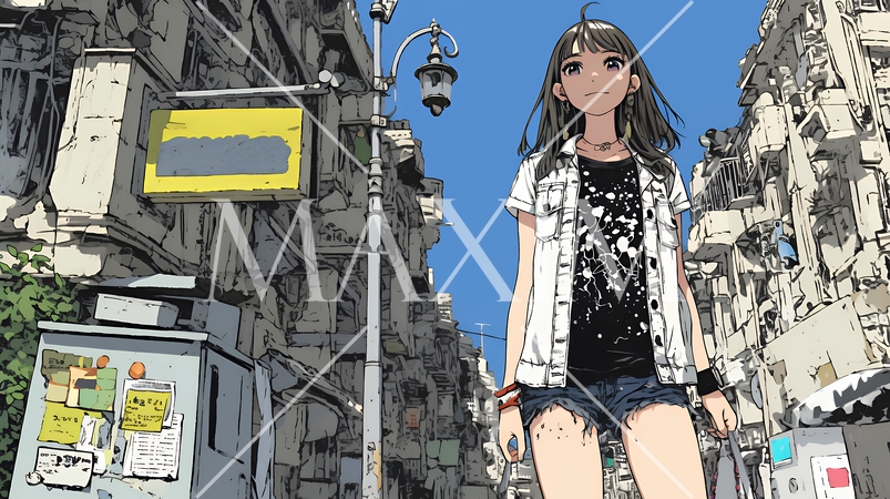 都会の治安の悪そうな場所にいる若い女性