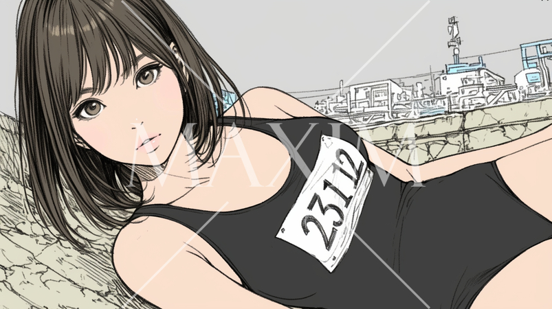 スクール水着を着ている女学生