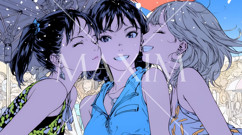 親しい女友達が決めポーズで写真撮影。