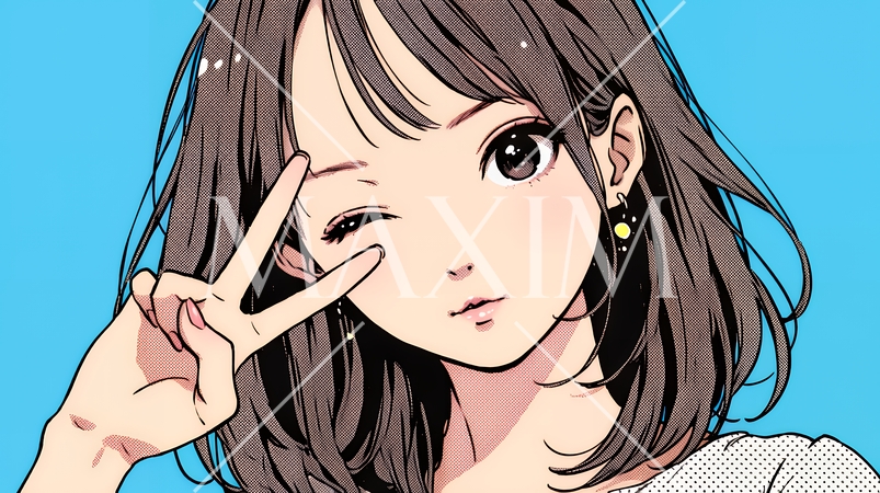 アイドルのように顔の横でピース＋ウィンクしている若い女性