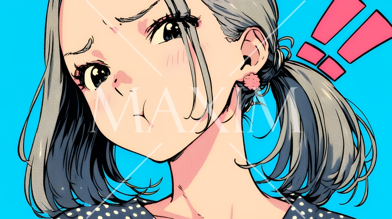 イライラした表情で口をとがらせて舌打ちをしている若い女性