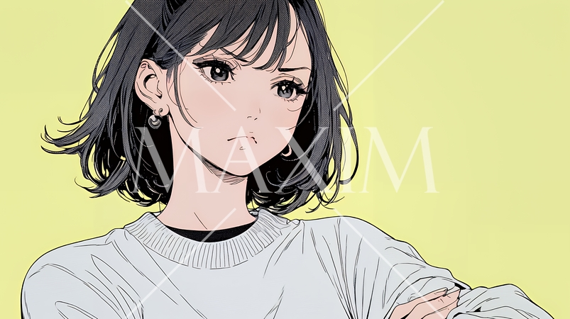 眉をひそめている女性：腕を組んで不安そうに立っている女性