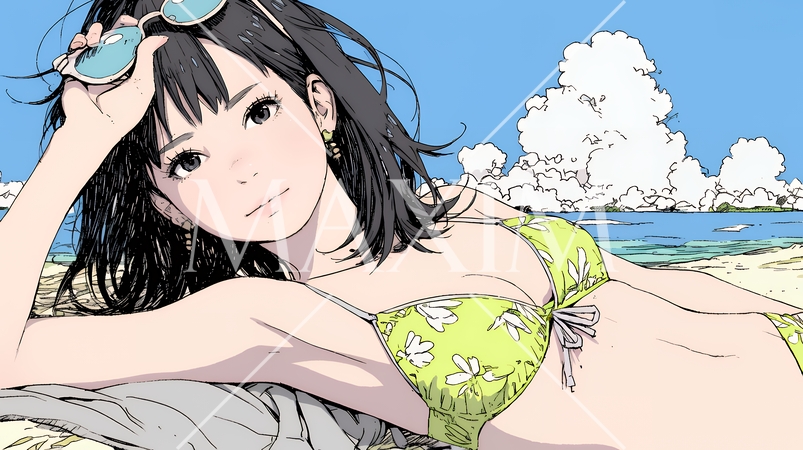 ビーチリゾートを旅行中のビキニ姿の若い女性