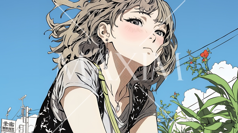 ぼんやり空を見上げている若い女性