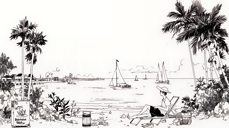 夏のビーチの風景（シンプルな色使い）