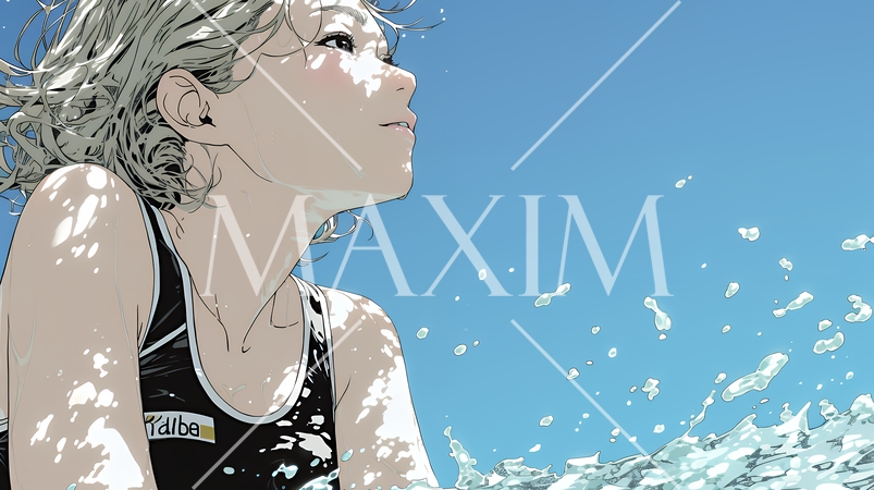 海で泳いでいる若い女性