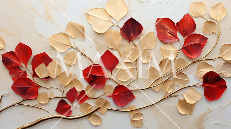 紅葉で黄金に輝く秋の植物を琳派的な表現