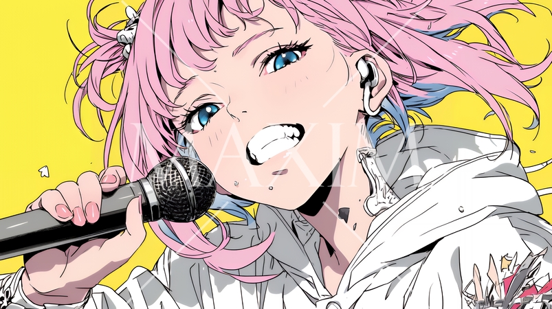 歌を熱唱している若い女性