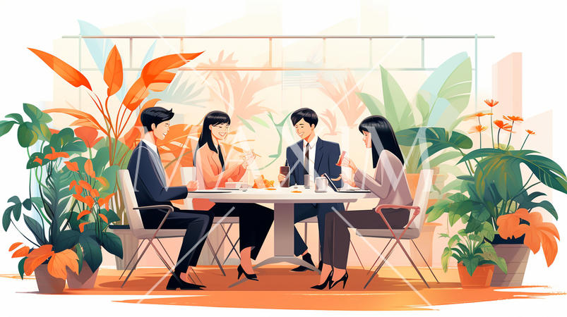 小規模ミーティングをしている男女のビジネスマン達