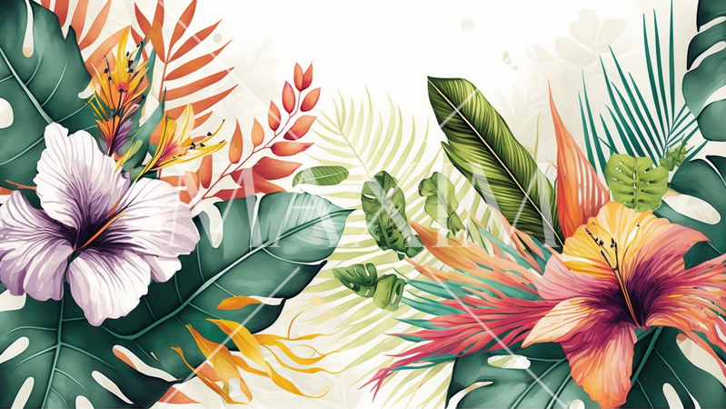 色々な熱帯植物の水彩画