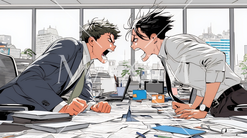 オフィスで言い争いをしているビジネスパーソン