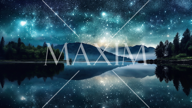 星降る湖：満点の星空が静かな湖に鏡のように映っている