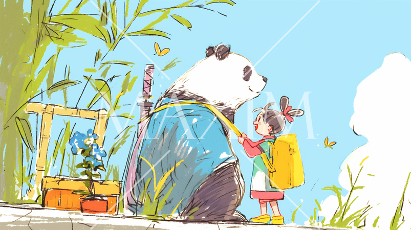 さようなら・元気でね！わたしたちのパンダ（クレヨン＋水彩画風）