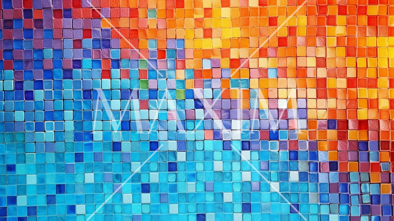 カラフルなモザイク背景：色とパターンの異なる小さな幾何学模様のモザイクで活気と個性を表現。