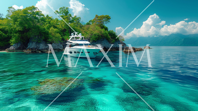 南洋の孤島とヨットと青い海と青い空：精緻CG