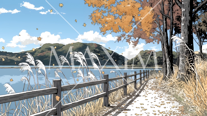 水辺の紅葉風景