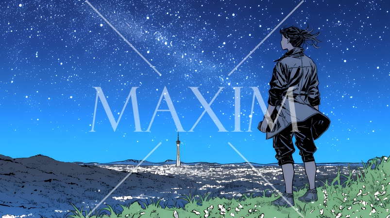 星空を眺めている若い女性