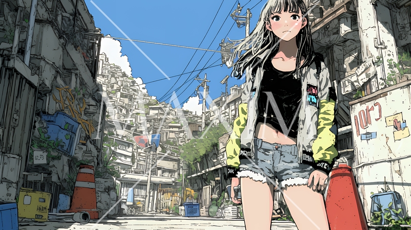 都会の治安の悪そうな場所にいる若い女性