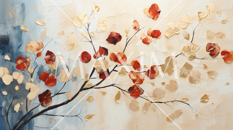 紅葉で黄金に輝く秋の植物を琳派的な表現