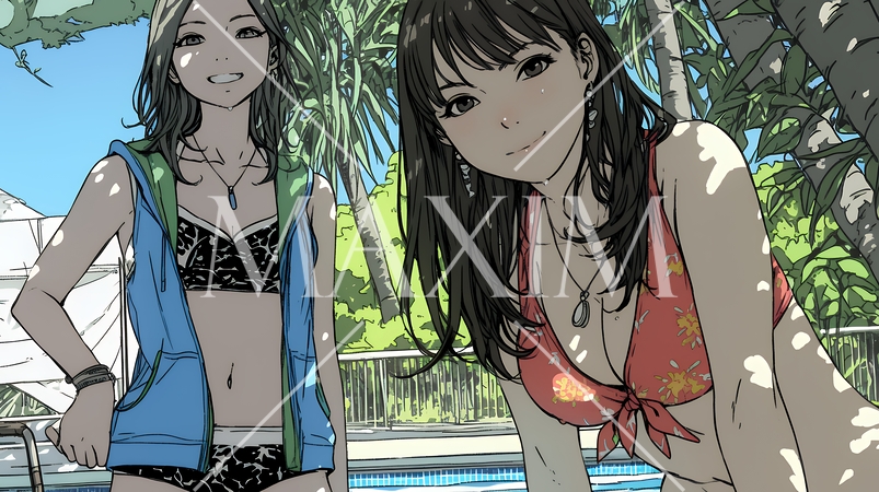 ビーチリゾートを満喫する若い女友達たち