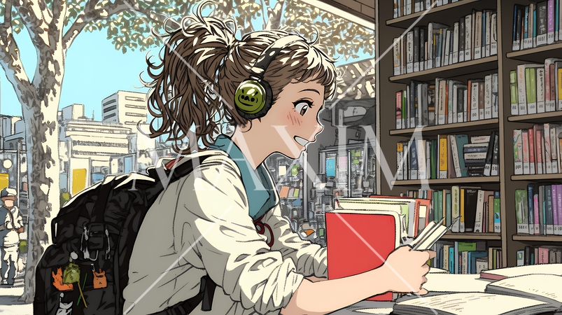 書店で本を選ぶ女子高生